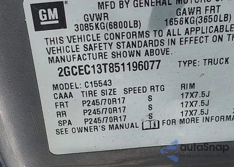 2005 Chevrolet Silverado 1500 Ls z USA, uszkodzony, nr VIN 2GCEC13T851196077